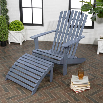 Saranac 2-Piece Traditional Rustic Acacia Wood Adirondack Chair with Detachable Ottoman - JONATHAN Y